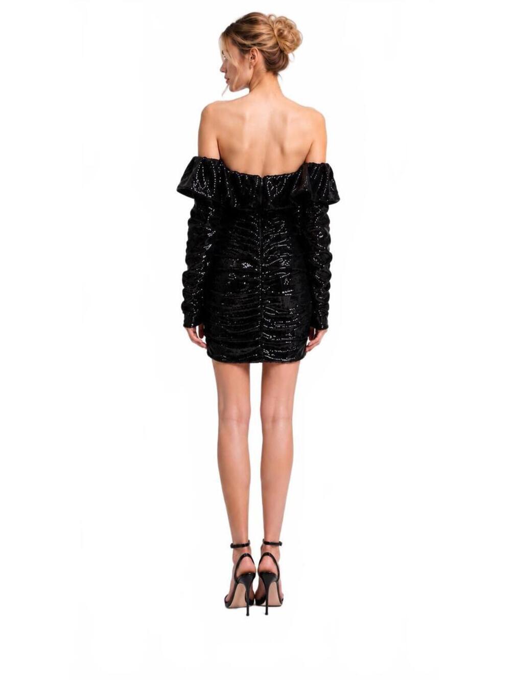 The Attico Black Sequin Off-Shoulder Ruched Mini Dress IT 40 US 4 S | NWT - Picture 2 of 8